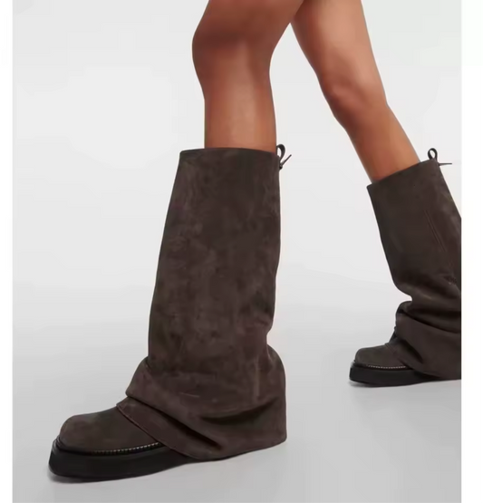 Brown Ruffle faux suede