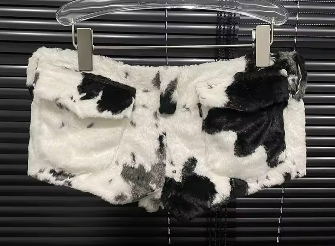 Fur cow print hotpants